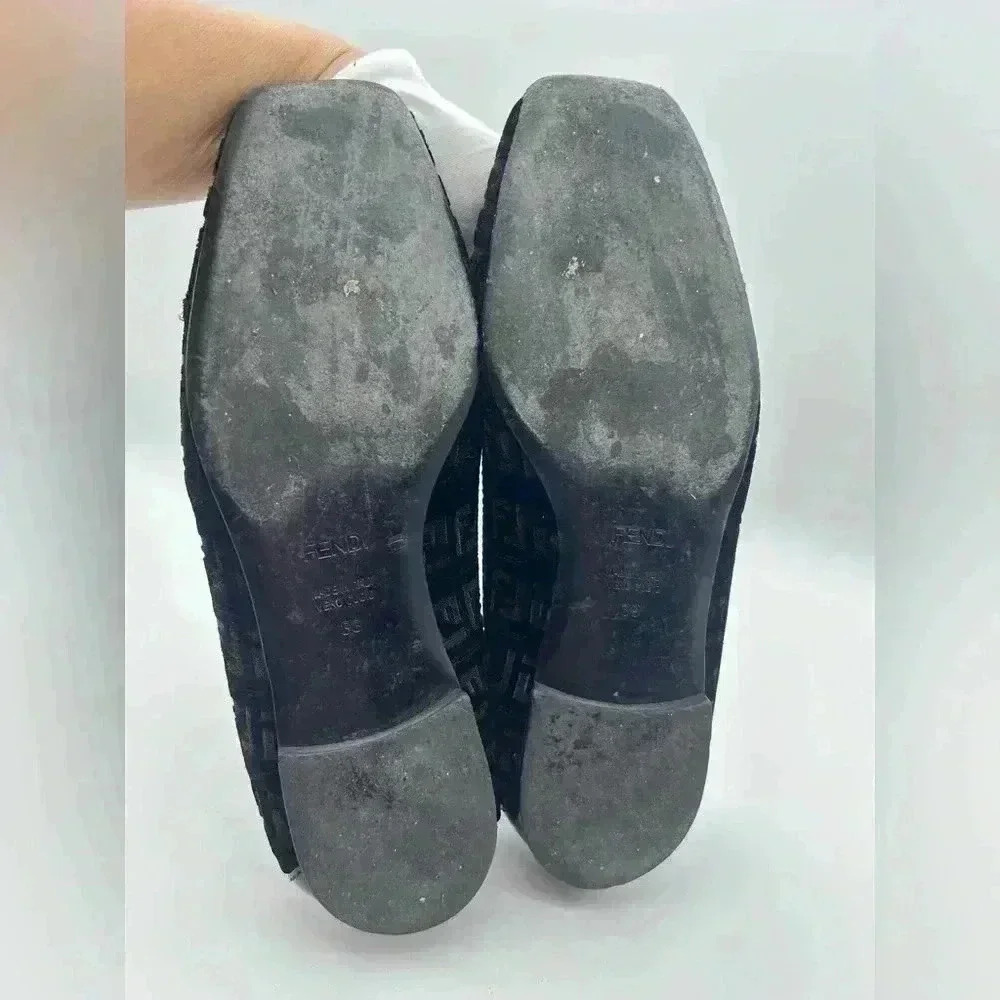 Fendi Italy Black Velour Slip-On Ballet Womens Flats 38 Look At Photos - Picture 12 of 15